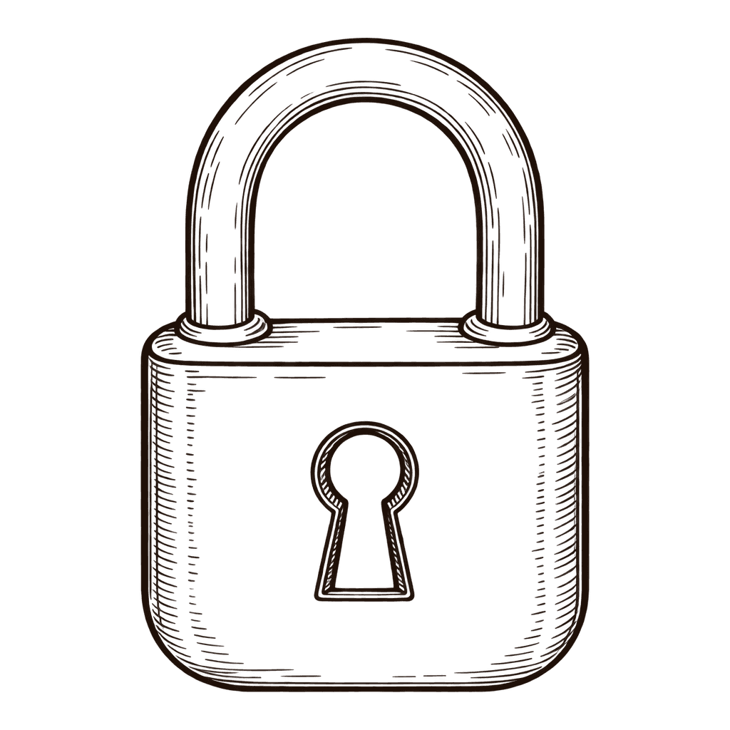 Line illustration of a padlock representing encrypted storage
