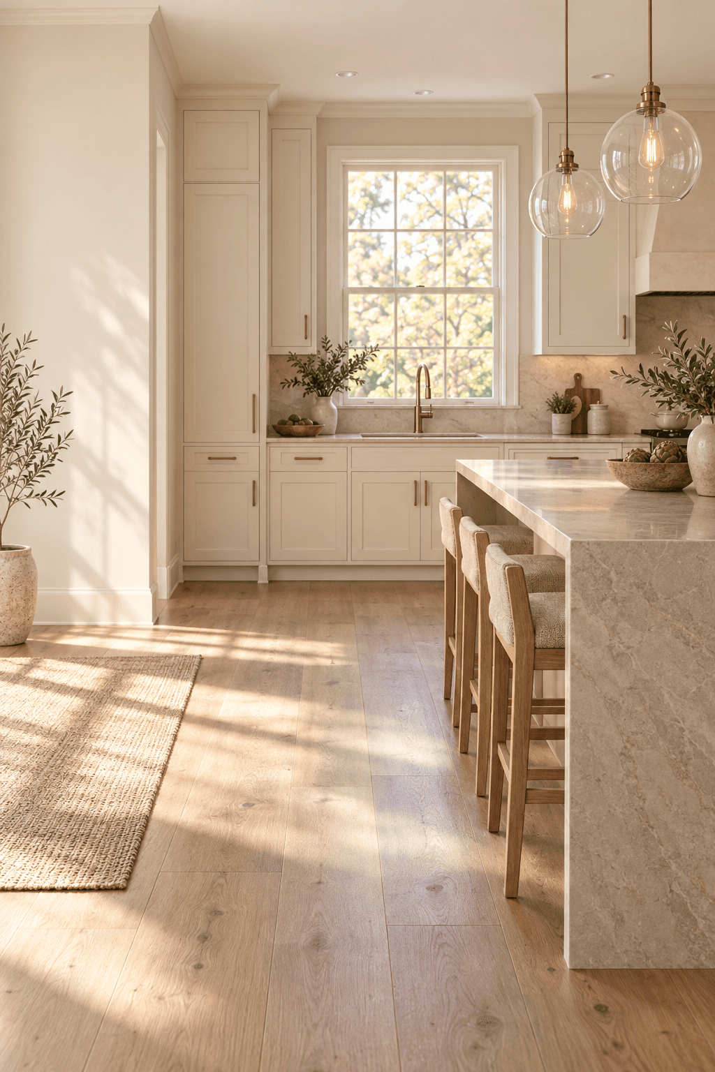 Finished kitchen with an island and updated surfaces