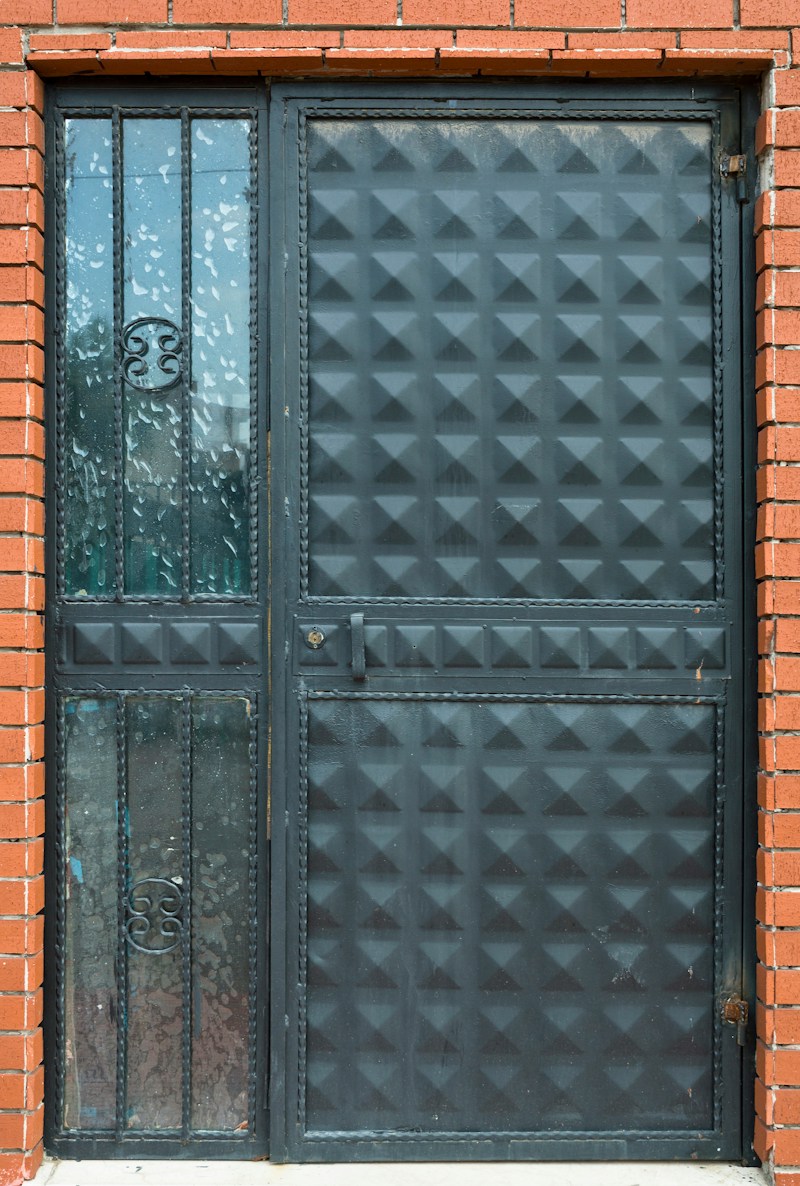 Updated small-business entrance with a patterned door