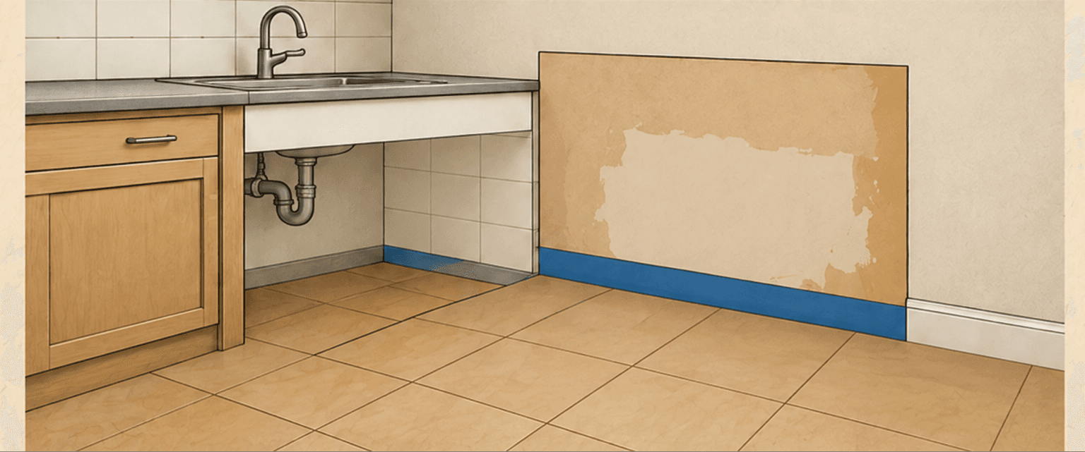 Kitchen area with protected surfaces during substantial updates
