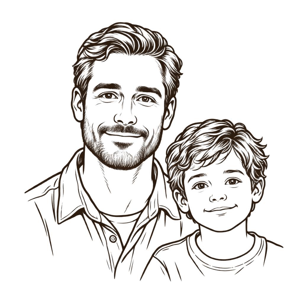 Line illustration of an adult and child