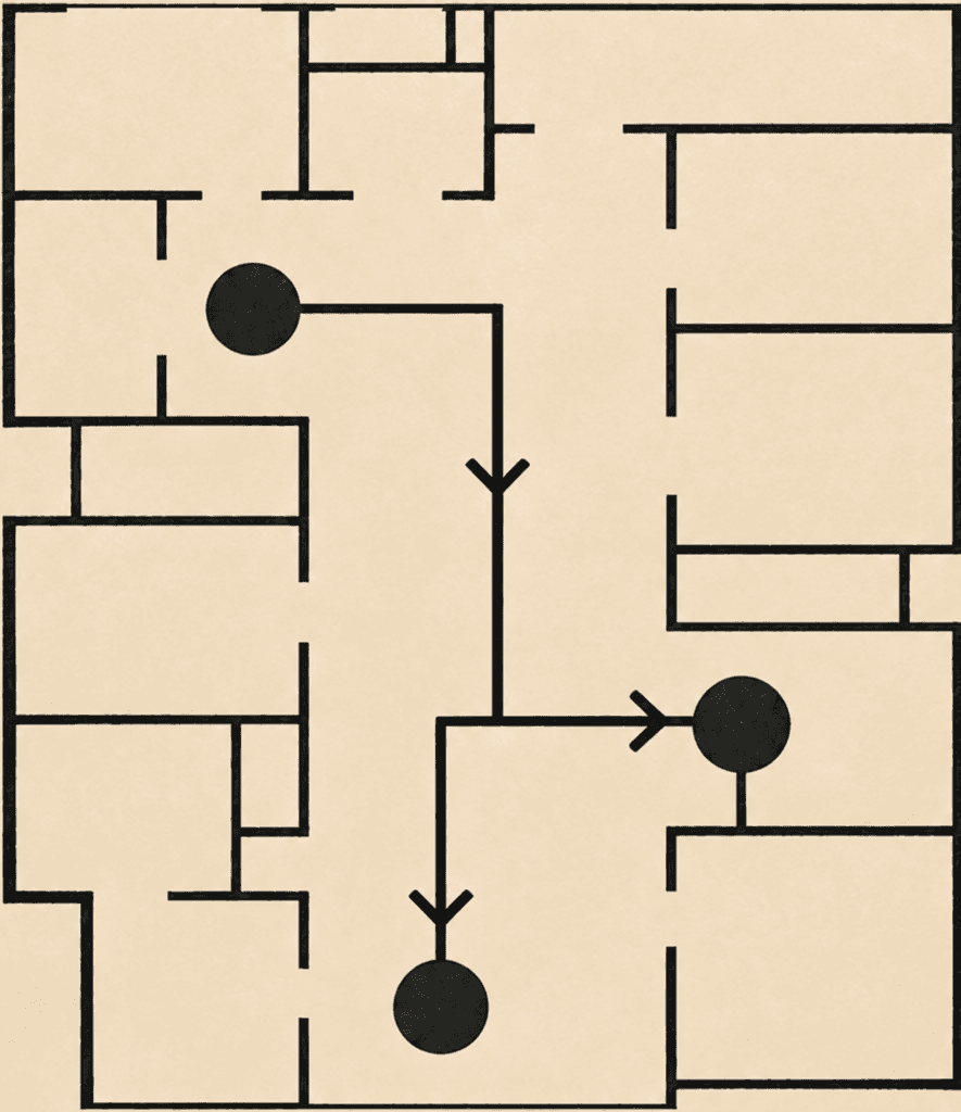 Vertical floor plan diagram showing the path from review to a defined repair scope