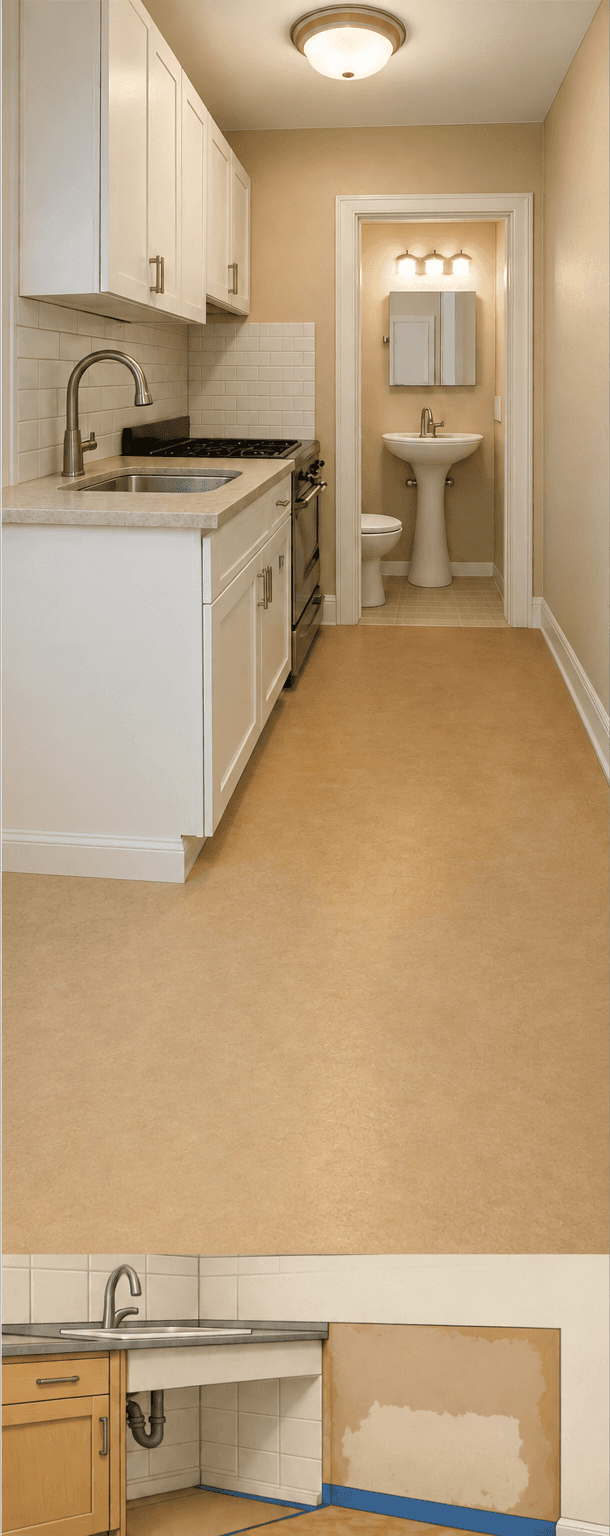 Kitchen, bathroom and unfinished wall areas associated with a household repair list