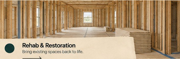 Open interior framing during a property rehabilitation