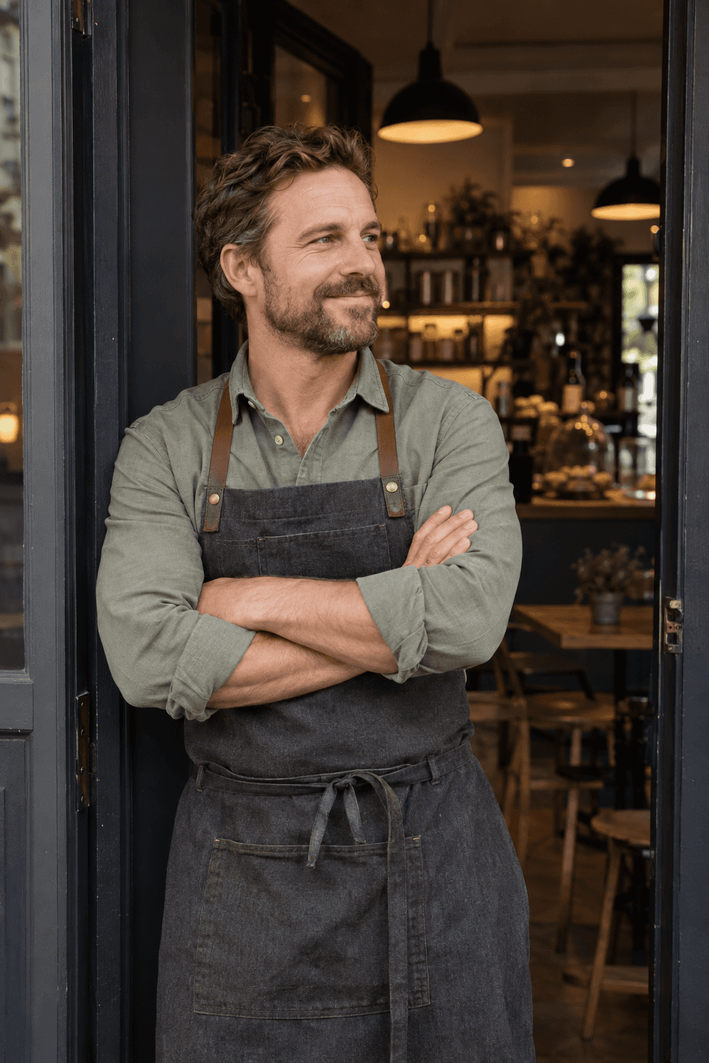 Owner standing in the doorway of a small business