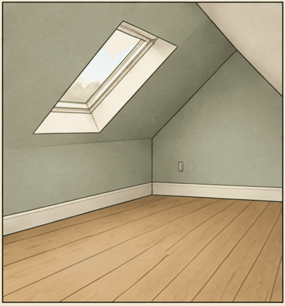 Finished converted room with a sloped ceiling