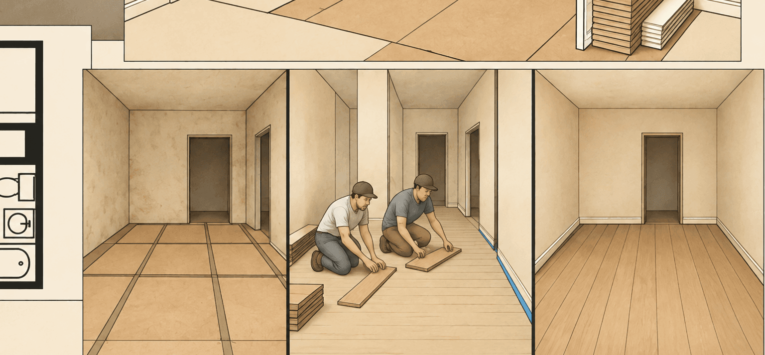 A room shown before, during and after conversion work